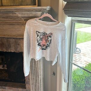 Lelis tiger with lightning bolt cropped sweater, medium
